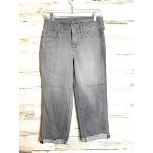 NYDJ Womens 2 Marilyn Straight Gray Wide Leg Crop Roll Cuff Denim Jeans